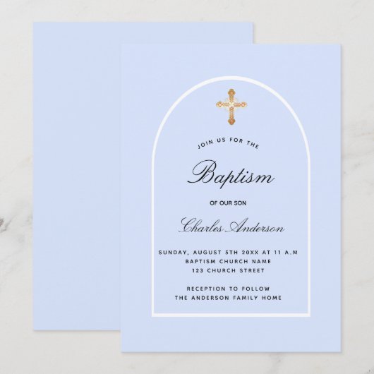 Doop blauw witte babyjongen boog kaart (Voorkant / Achterkant)