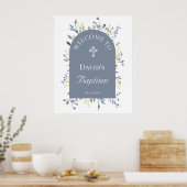 Doop blauwe bladposter welkomstbord poster (Keuken)
