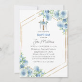 Doop Blauwe Bloemen Draped Cross Boys Kaart (Voorkant)