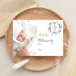 Doop blauwe bloemen foto dankkaart kaart