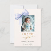 Doop blauwe boog foto crème jongen bedankkaart (Voorkant)
