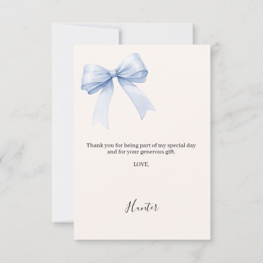 Doop blauwe boog foto crème jongen bedankkaart (Achterkant)