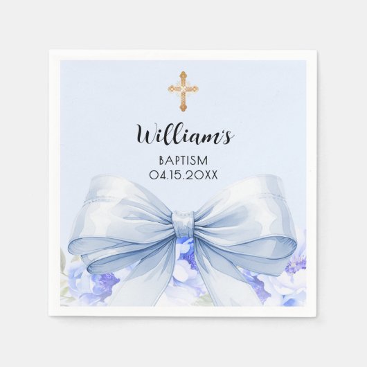 Doop blauwe boog jongen bloemen servet (Voorkant)