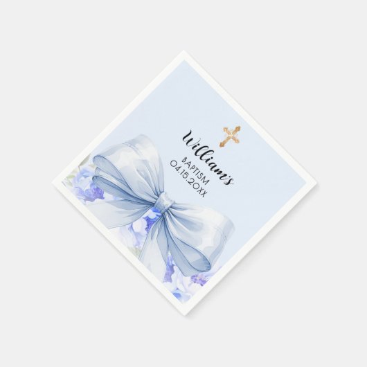 Doop blauwe boog jongen bloemen servet (Hoek)