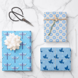 Doop Blauwe Duif Kruis Liefde Inpakpapier Vel