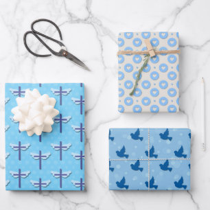 Doop Blauwe Duif Kruis Liefde Inpakpapier Vel
