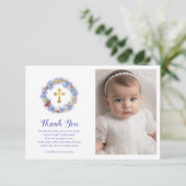 Doop Blauwe Korenbloem & Tarwe Vlinder Foto Bedankkaart (Staand voorkant)