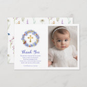 Doop Blauwe Korenbloem & Tarwe Vlinder Foto Bedankkaart (Voorkant / Achterkant)