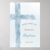 Doop | blauwe kruis welkom bord poster (Voorkant)