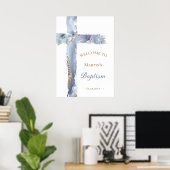 Doop | blauwe kruis welkomstbord poster (Thuiskantoor)