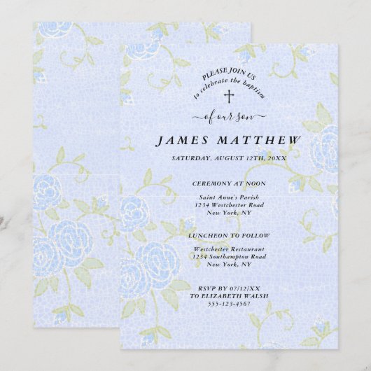 Doop Blauwe Rozen Bloemen Christelijk Kaart (Voorkant / Achterkant)