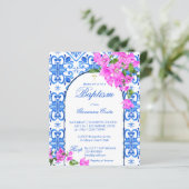 Doop Blauwe Tegels Bougainvillea budget uitnodigin (Staand voorkant)