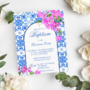 Doop Blauwe Tegels Bougainvillea budget uitnodigin
