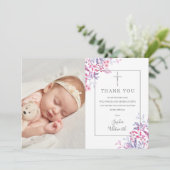 Doop Bloemen Foto Bedankkaart (Staand voorkant)