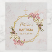 Doop Bloemen Goud Roze Wit Orchideeën Marmer Wijn Etiket (Enkel label)