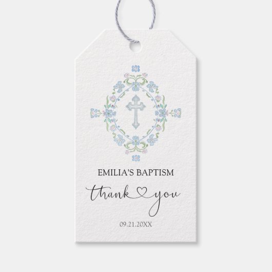 Doop Bloemen Krans Kruis Dank u Cadeaulabel (Voorkant)