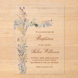 Doop bloemenkruis acryl uitnodigingen