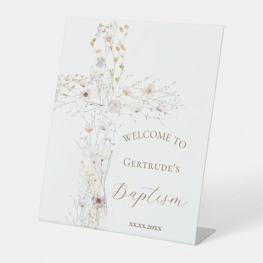Doop bloemenkruis welkomstbord reclamebord met voetstuk (Voorkant)