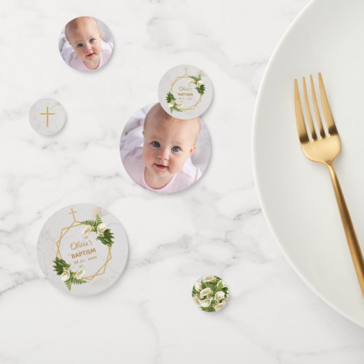 Doop Bloemige Geometrische Calla Lelies Goud Foto Confetti (Groep)