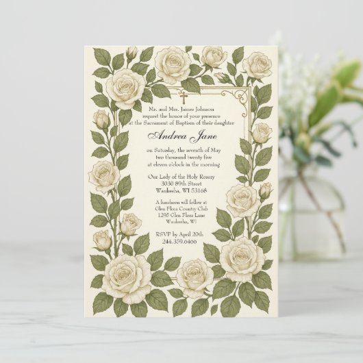 Doop Bloemrijk Jezus Gezegende Moeder Rozen Kaart (Staand voorkant)