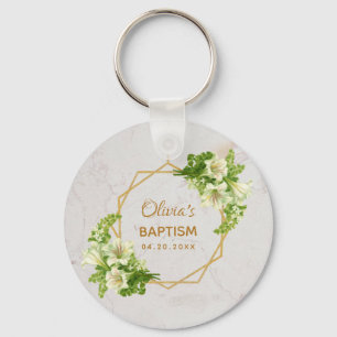 Doop Bloemstuk Geometrisch Witte Lelies Marmer Gou Sleutelhanger