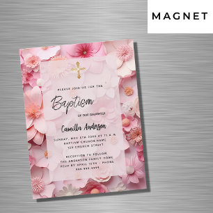 Doop blos roze bloemen baby meisje luxe magnetische uitnodiging