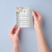 Doop blozen bloem zilveren glans uitnodiging flyer (Hand)