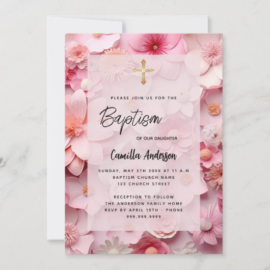 Doop blozen roze bloemen baby meisje kaart (Voorkant)