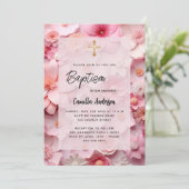 Doop blozen roze bloemen baby meisje kaart (Staand voorkant)