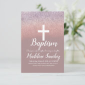 Doop Blozen Roze Glitter Toewijding Doopfeest Kaart (Staand voorkant)
