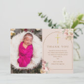 Doop Blozen Roze Gouden Pampas Gras Foto Bedankkaart (Staand voorkant)