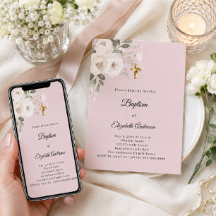 Doop blozend roze witte bloemen meisje kaart