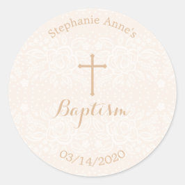 Doop Blush Pink Delicate Bloemen Kant Ronde Sticker