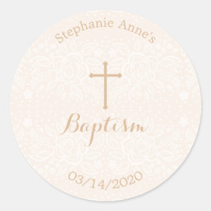 Doop Blush Pink Delicate Bloemen Kant Ronde Sticker