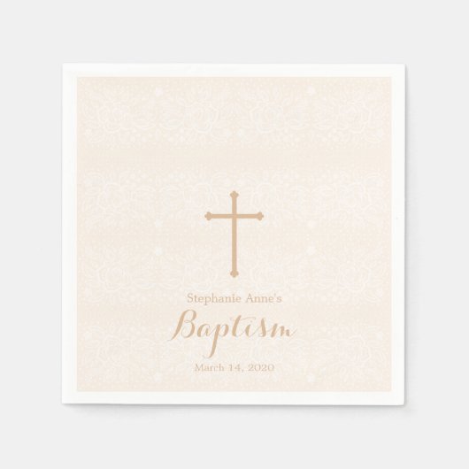 Doop Blush Pink Delicate Bloemen Kant Servet (Voorkant)