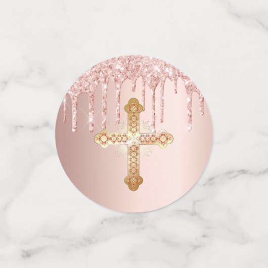 Doop blush roos goud druppels foto meisje confetti (Kleine voorkant)