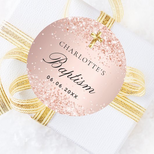 Doop blush roos gouden naam meisje ronde sticker