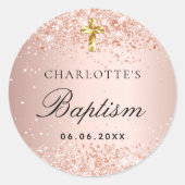 Doop blush roos gouden naam meisje ronde sticker (Voorkant)