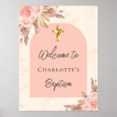 Doop blush roos gouden pampas grass boog welkom poster (Voorkant)