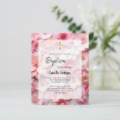 Doop blush roze bloemen meisje budget uitnodiging (Staand voorkant)