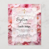 Doop blush roze bloemen meisje budget uitnodiging (Voorkant)