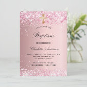 Doop blush roze confetti meisje kaart (Staand voorkant)