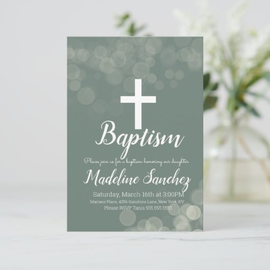 Doop Bokeh Lichten Widming Doopfeest Kaart (Staand voorkant)