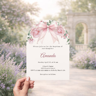 Doop Boog Roze Ivoor Bloemen Meisje Elegante boog Kaart