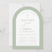 Doop Boog Sage Groen Modern Script Doopfeest Kaart (Voorkant)