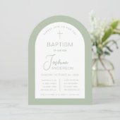 Doop Boog Sage Groen Modern Script Doopfeest Kaart (Staand voorkant)