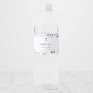 Doop Botanische Blauwe Bloemen Waterfles Etiket