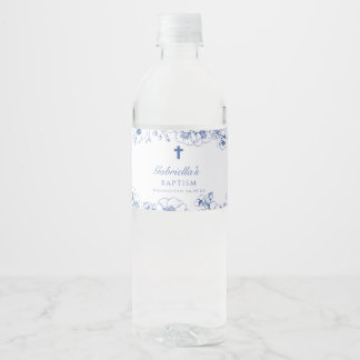 Doop Botanische Blauwe Bloemen Waterfles Etiket