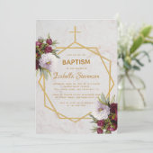 Doop Bourgondische Pioenen Marmer Goud Geometrisch Kaart (Staand voorkant)