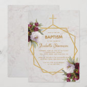 Doop Bourgondische Pioenen Marmer Goud Geometrisch Kaart (Voorkant / Achterkant)